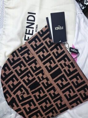 Fendi Black & Brown FF Logo Knit Beanie